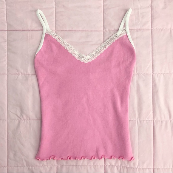 Brandy Melville Tops - Brandy Melville bubblegum pink Nicolette lace tank